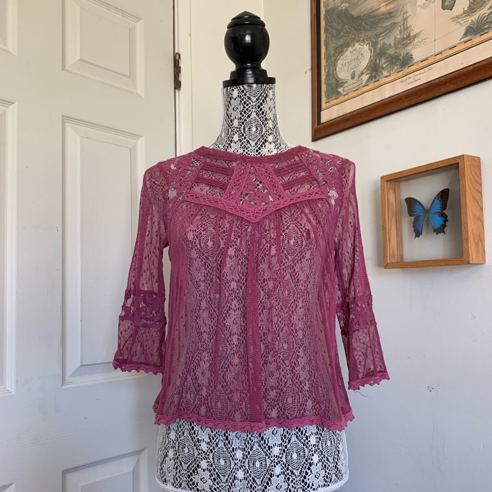 Free people sheer boho lace top